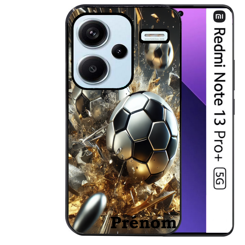 Coque noire taperso pour Redmi Note 13 PRO PLUS 5G avec motif foot metal personnalisee protection antichoc personnalisée