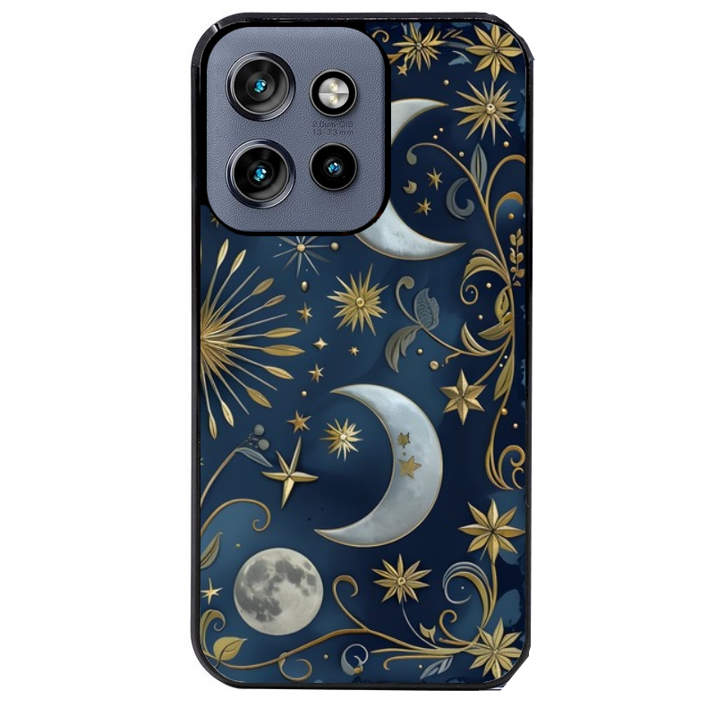 Coque noire taperso pour Moto Edge 60 et Neo Fusion Pro avec motif lune et etoile protection antichoc personnalisée