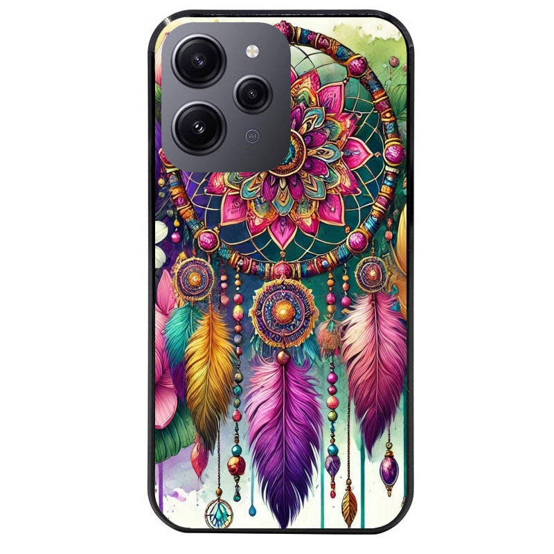 Coque noire taperso pour Redmi 12 4G et 5G avec motif dreamcatcher et mandala protection antichoc personnalisée