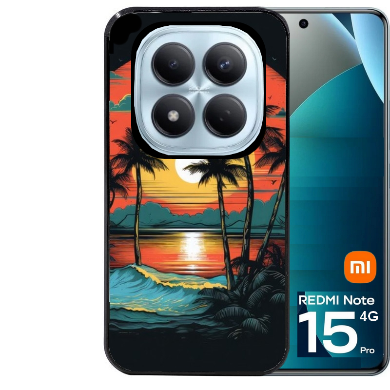 Coque noire taperso pour Redmi Note 15 et PRO PLUS 4G 5G avec motif hawaii palmier protection antichoc personnalisée