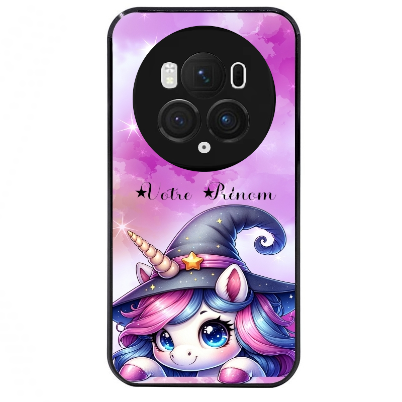 Coque noire taperso pour Magic 5 6 LITE et PRO avec motif licorne magic avec prenom protection antichoc personnalisée