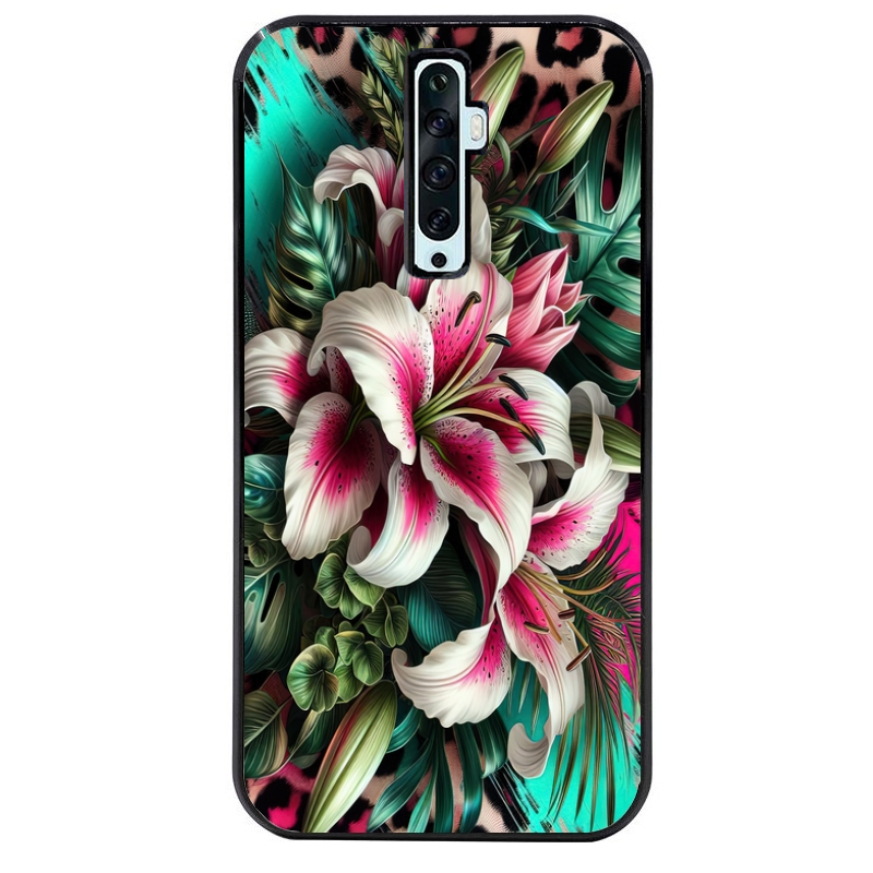 Coque noire taperso pour OPPO Reno 2 et 2Z avec motif leopard hibiscus protection antichoc personnalisée