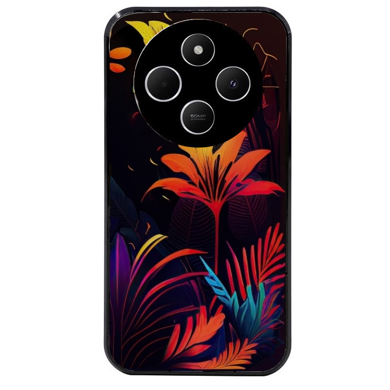 Coque noire taperso pour POCO C75 avec motif tropical jaune protection antichoc personnalisée