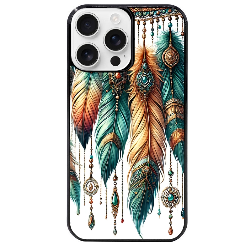 Coque noire taperso pour Iphone 16 16E PLUS MAX PRO avec motif plumes et bijoux protection antichoc personnalisée