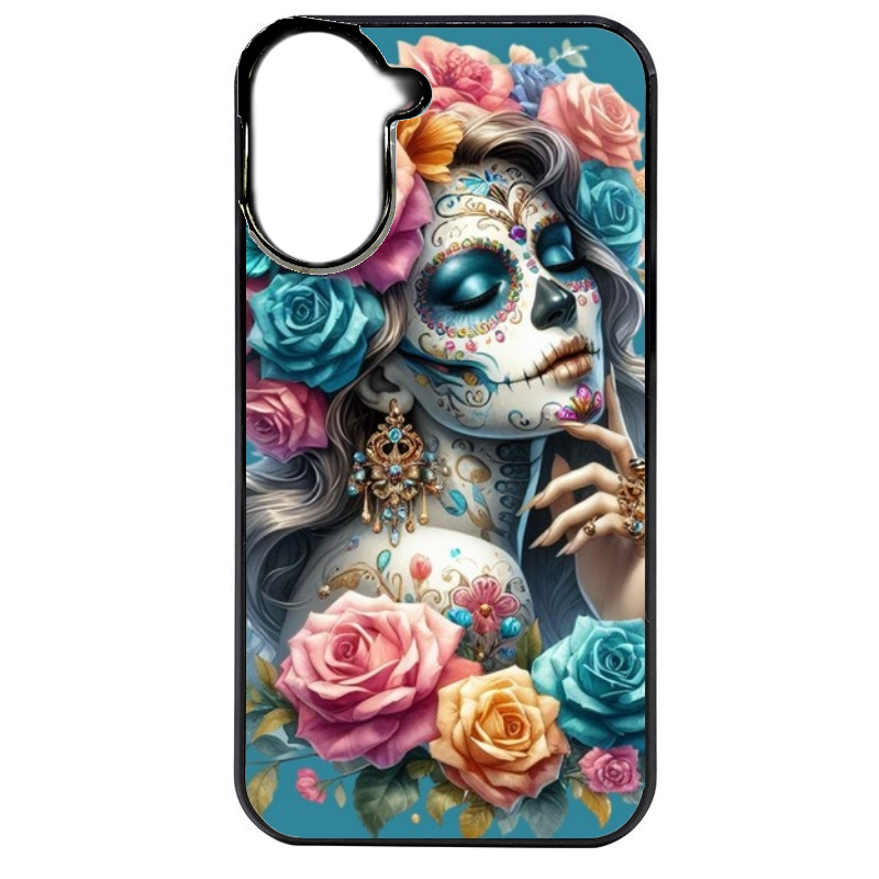 Coque noire taperso pour POCO C71 4G avec motif tete de mort calavera bleu protection antichoc personnalisée
