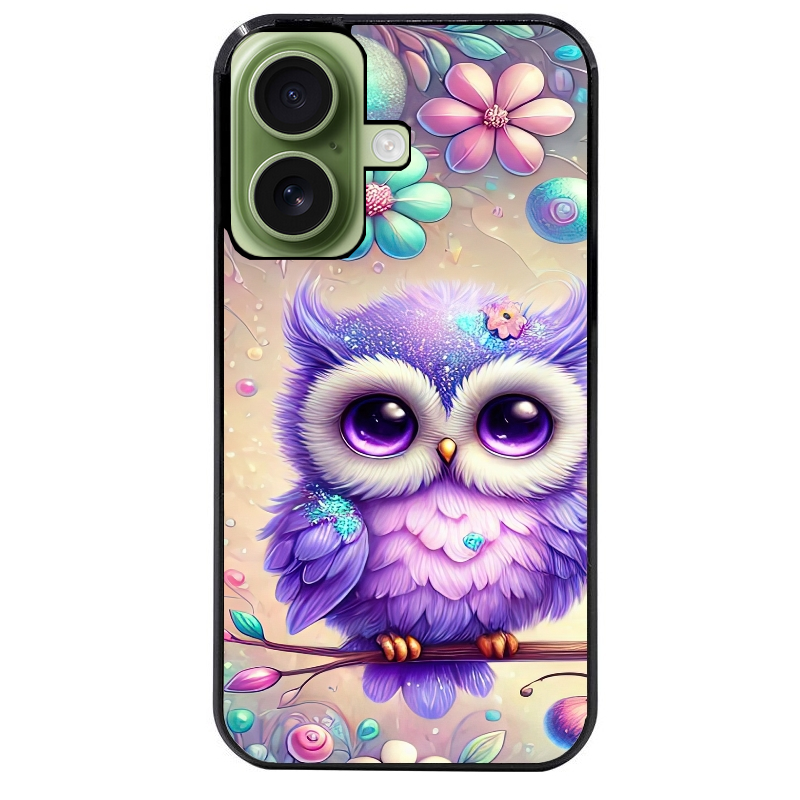Coque noire taperso pour Iphone 16 16E PLUS MAX PRO avec motif chouette violette protection antichoc personnalisée