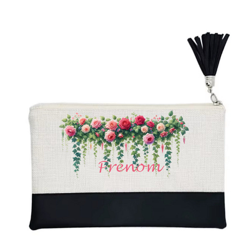 Pochette personnalisée motif fleur jardin en toile et simili cuir personnalisée