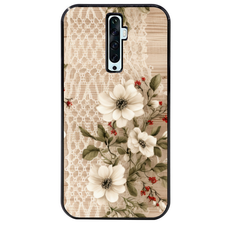 Coque noire taperso pour OPPO Reno 2 et 2Z avec motif bois et dentelle 2 protection antichoc personnalisée