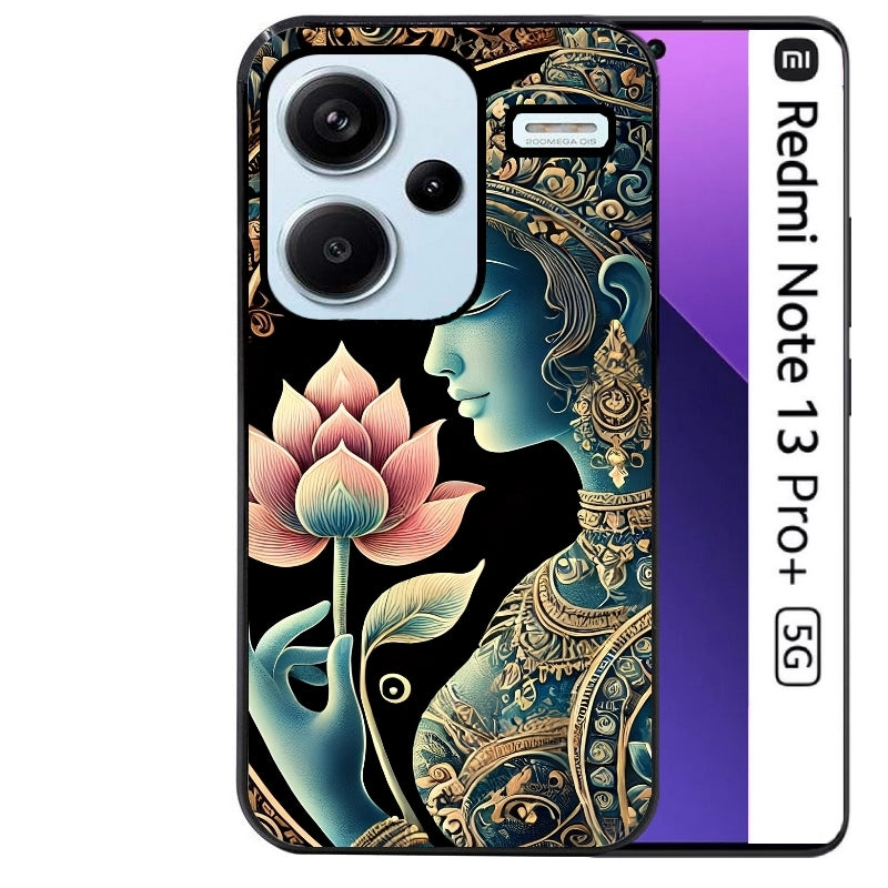 Coque noire taperso pour Redmi Note 13 PRO PLUS 5G avec motif bouddha et lotus protection antichoc personnalisée