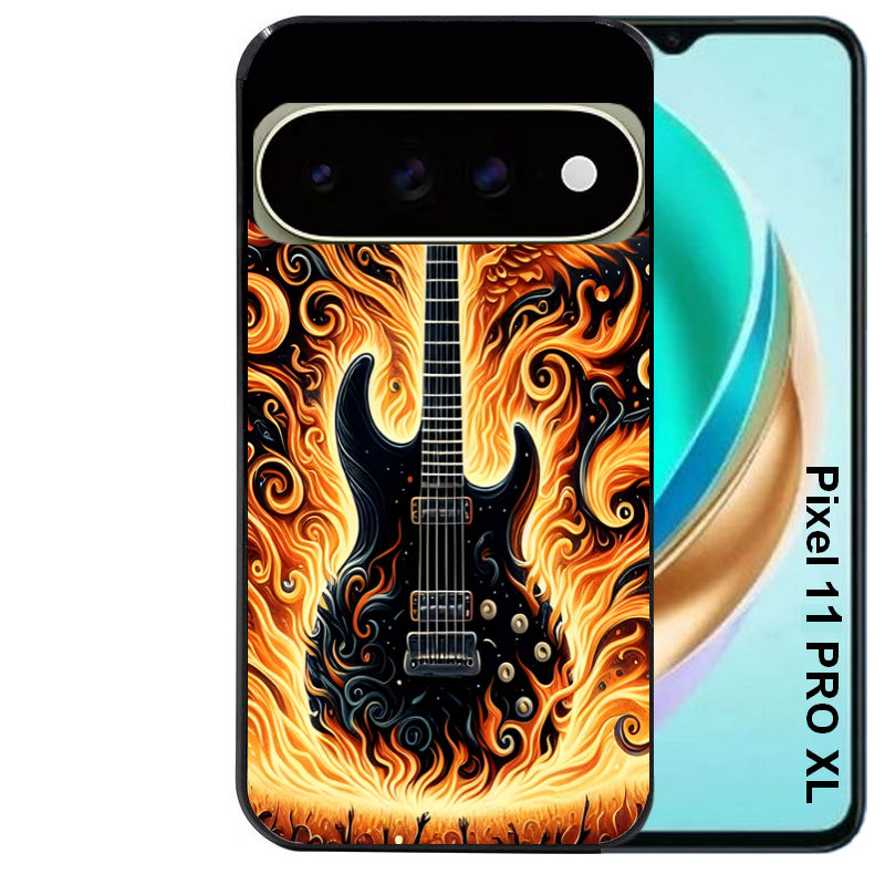 Coque pour Pixel 10 / 11 / PRO / XL guitare flamme