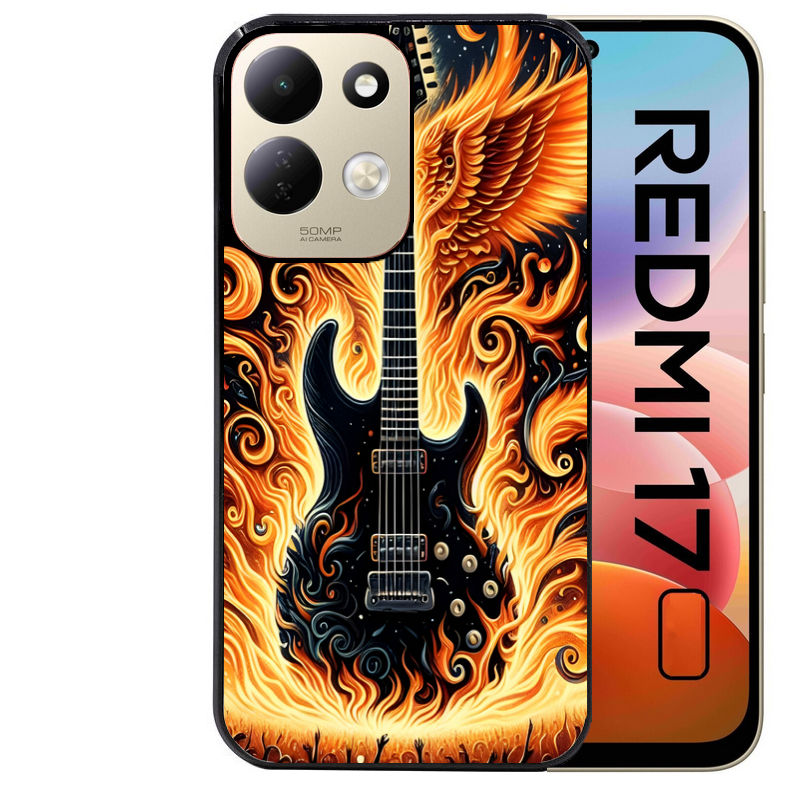 Coque pour Redmi 17 et 17C 4G 5G guitare flamme