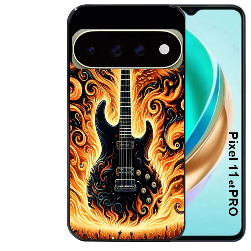 Coque pour Pixel 10 / 11 / PRO / XL guitare flamme