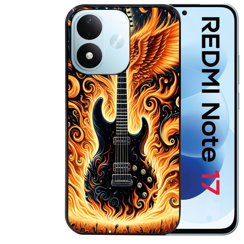 Coque pour Redmi Note 17 et PRO 4G 5G Max guitare flamme