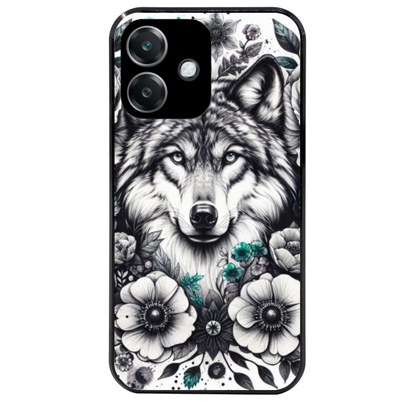 Coque noire taperso pour OPPO A40 avec motif loup et fleur protection antichoc personnalisée