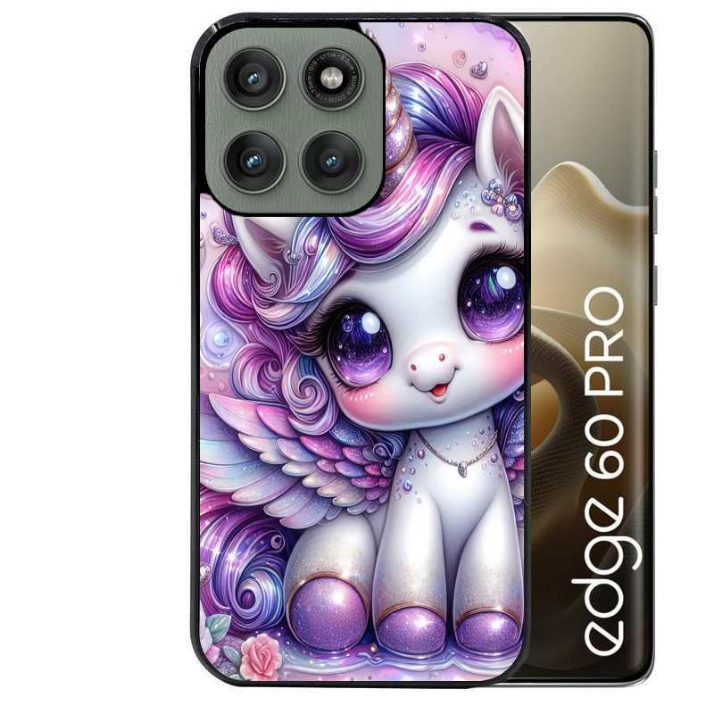 Coque noire taperso pour Moto Edge 60 et Neo Fusion Pro avec motif licorne violette protection antichoc personnalisée