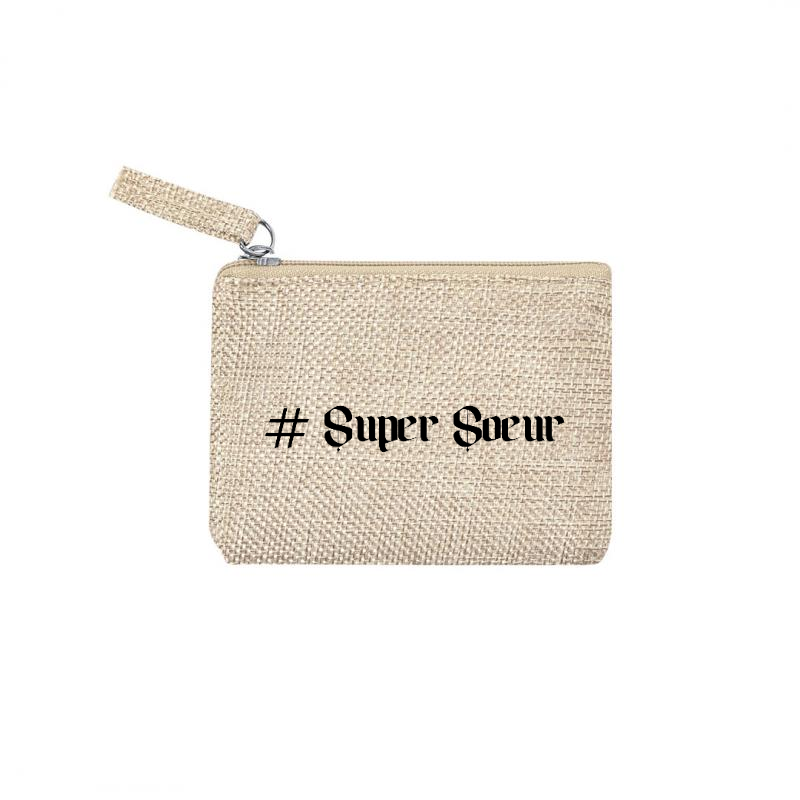 Pochette personnalisée motif soeur super en toile et simili cuir personnalisée