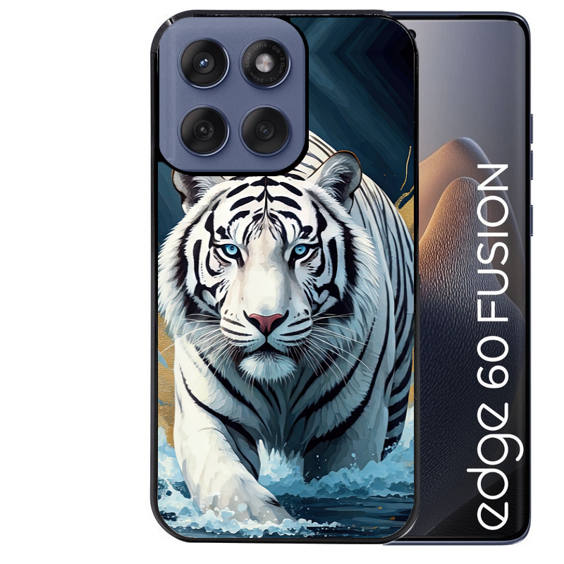 Coque noire taperso pour Moto Edge 60 et Neo Fusion Pro avec motif tigre polaire protection antichoc personnalisée