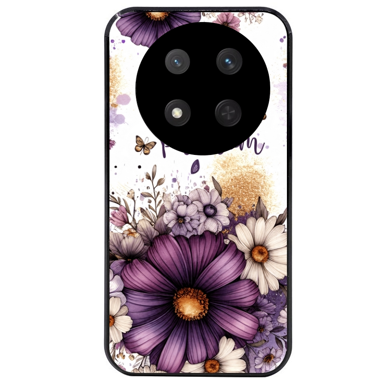 Coque noire taperso pour Magic 7 LITE et PRO avec motif fleur violette personnalisee protection antichoc personnalisée