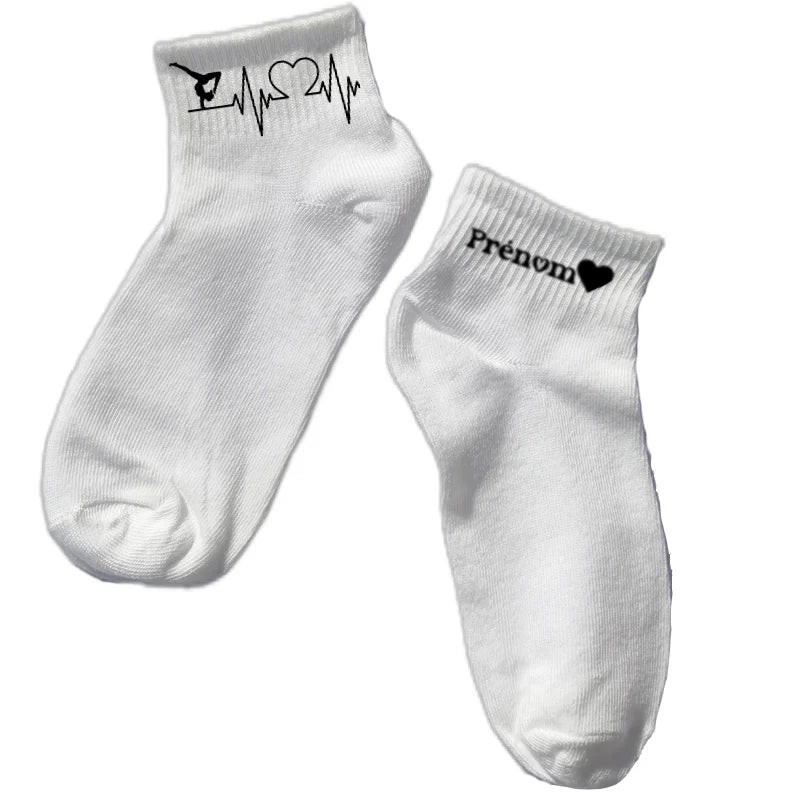 Chaussette courte personnalisée gymastique disponible en blanc, rose, vert, jaune, violet et bleu
