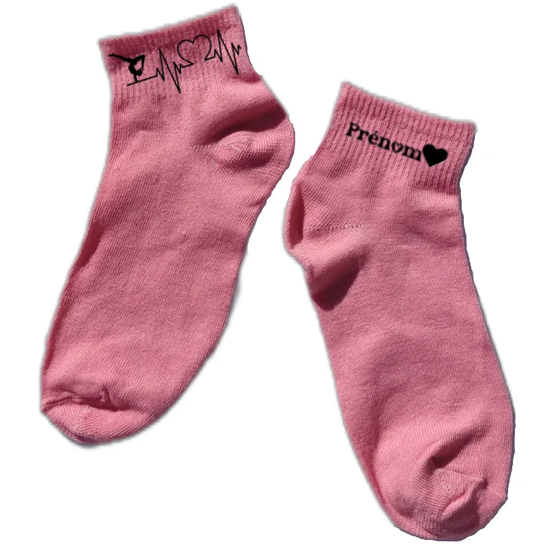 Chaussette courte personnalisée gymastique disponible en blanc, rose, vert, jaune, violet et bleu