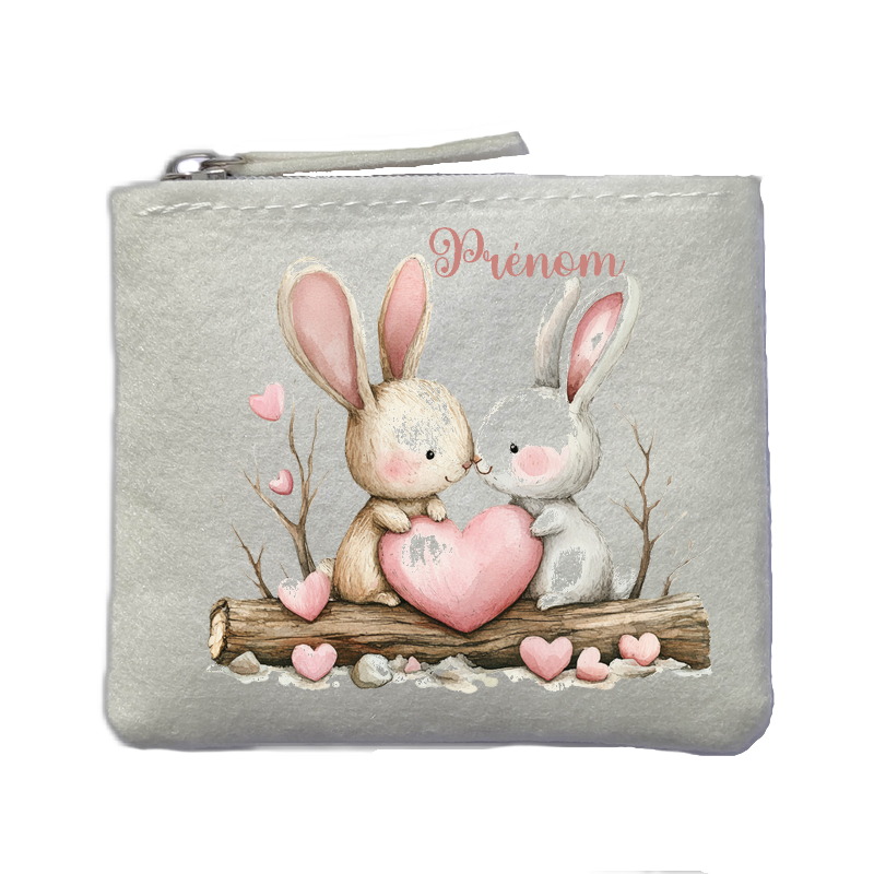 Porte monnaie personnalisé lapin love ivoire en feutrine en feutrine ivoire
