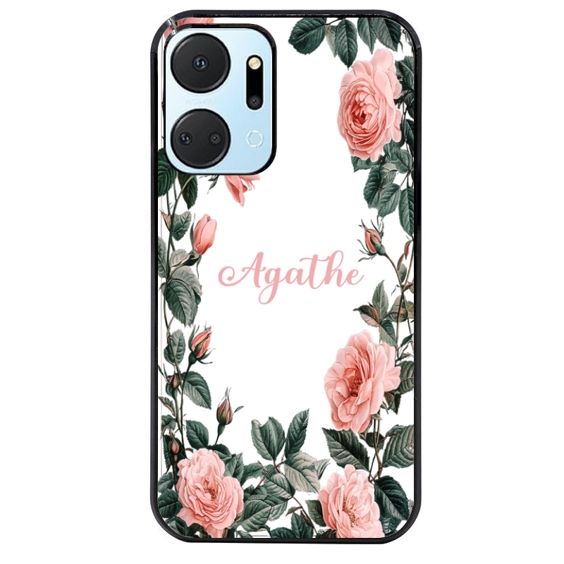 Coque noire taperso pour Honor X7A avec motif cadre fleur pastel personnalisee protection antichoc personnalisée