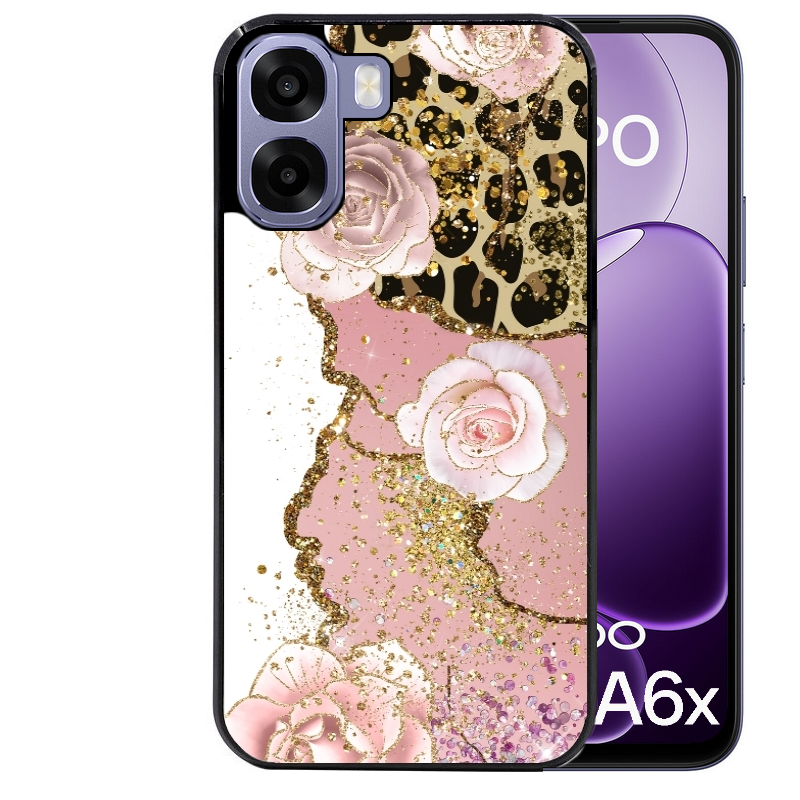 Coque noire taperso pour OPPO A6 A6X 4G et 5G avec motif marbre fleur leopard protection antichoc personnalisée