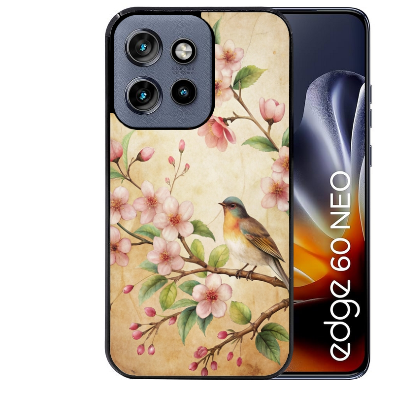 Coque noire taperso pour Moto Edge 60 et Neo Fusion Pro avec motif fleur et colibri protection antichoc personnalisée