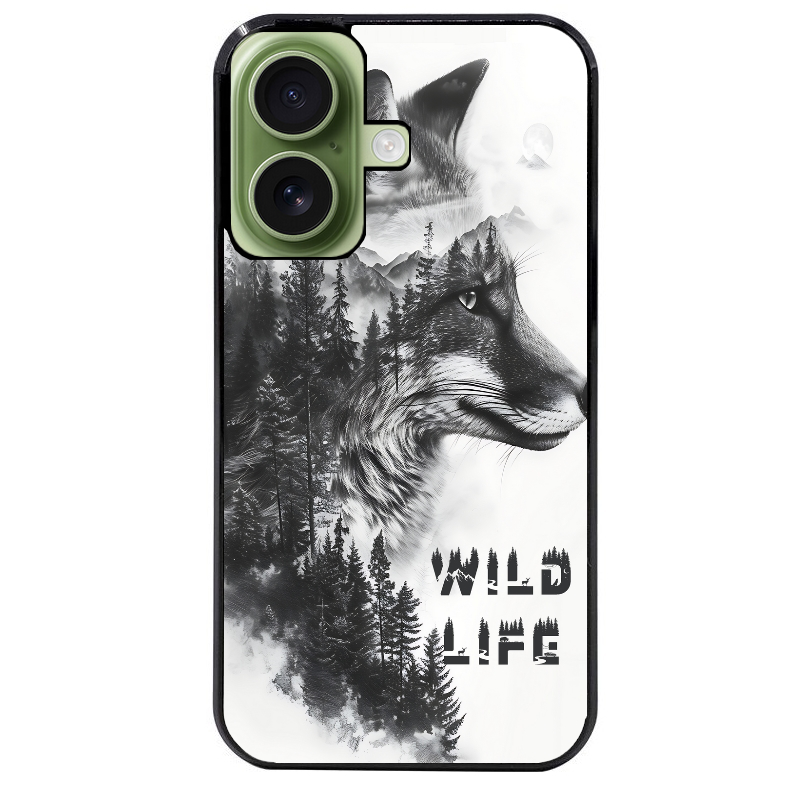 Coque noire taperso pour Iphone 16 16E PLUS MAX PRO avec motif renard fox wild protection antichoc personnalisée