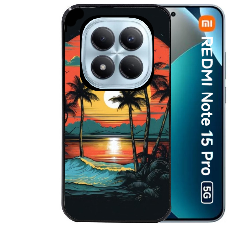 Coque noire taperso pour Redmi Note 15 et PRO PLUS 4G 5G avec motif hawaii palmier protection antichoc personnalisée