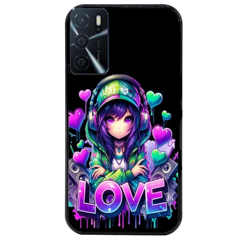 Coque noire taperso pour OPPO A16 et A16S avec motif anime manga et love protection antichoc personnalisée