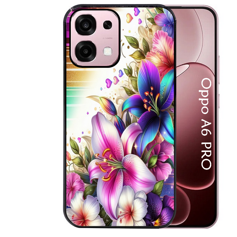 Coque noire taperso pour OPPO A6 PRO 4G et 5G avec motif fleur fluo protection antichoc personnalisée