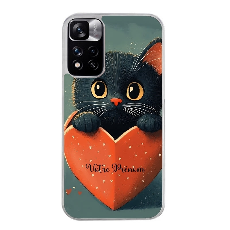 Coque taperso pour Redmi Note 12 4G 5G PRO 4G avec motif chat et coeur avec prenom protection antichoc personnalisée