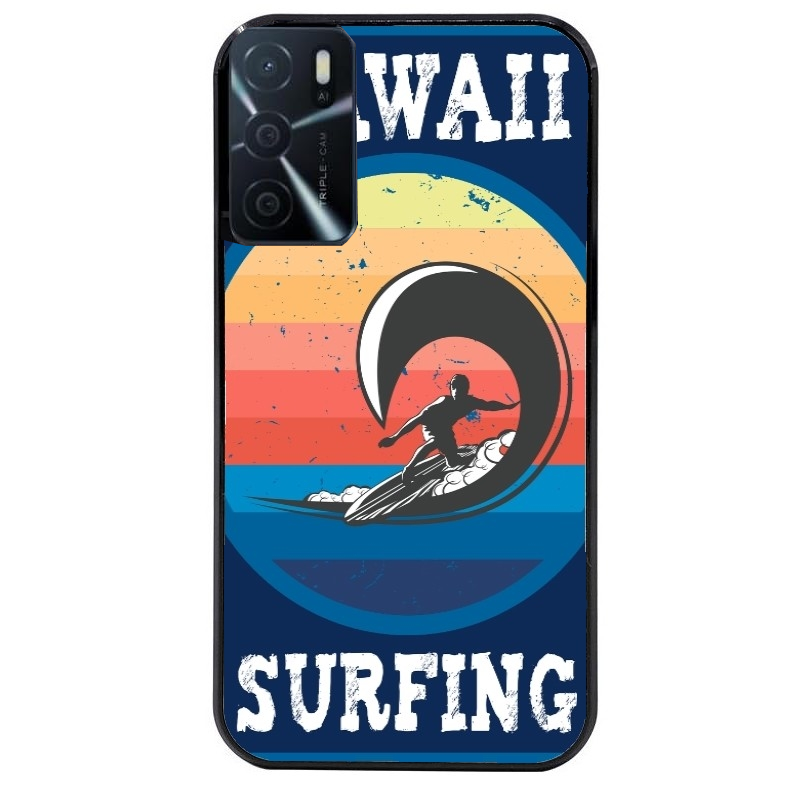 Coque noire taperso pour OPPO A16 et A16S avec motif hawaii et surf protection antichoc personnalisée