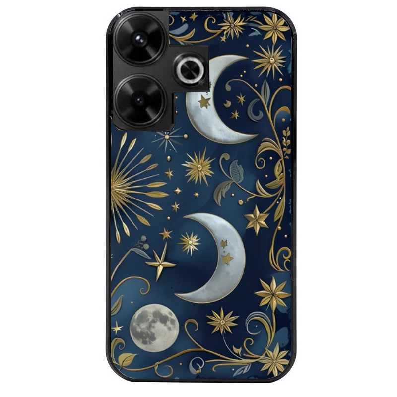 Coque noire taperso pour POCO M6 4G avec motif lune et etoile protection antichoc personnalisée