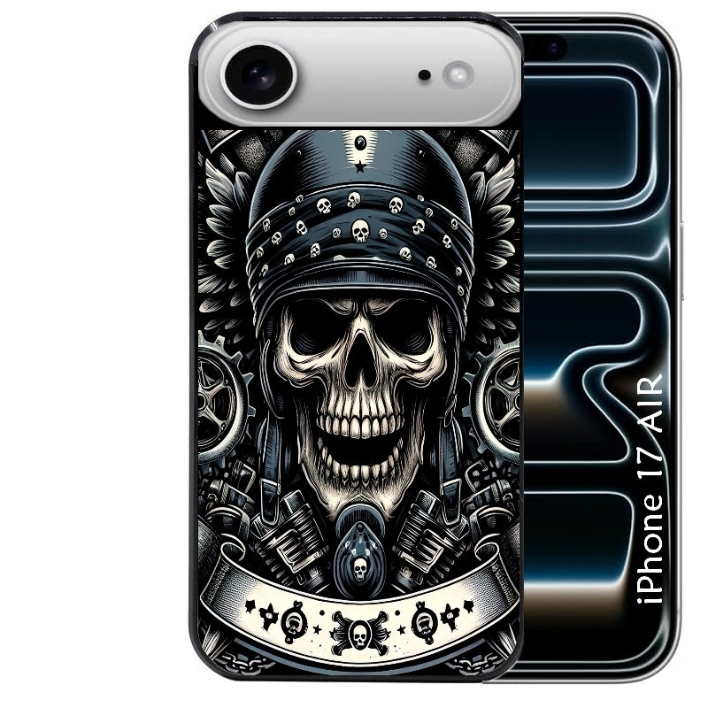Coque noire taperso pour Iphone 17 17E AIR MAX PRO avec motif mort motard protection antichoc personnalisée