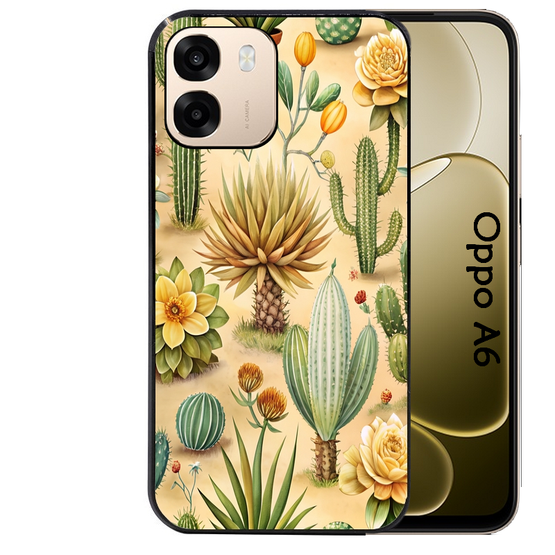 Coque noire taperso pour OPPO A6 A6X 4G et 5G avec motif cactus et succulent protection antichoc personnalisée
