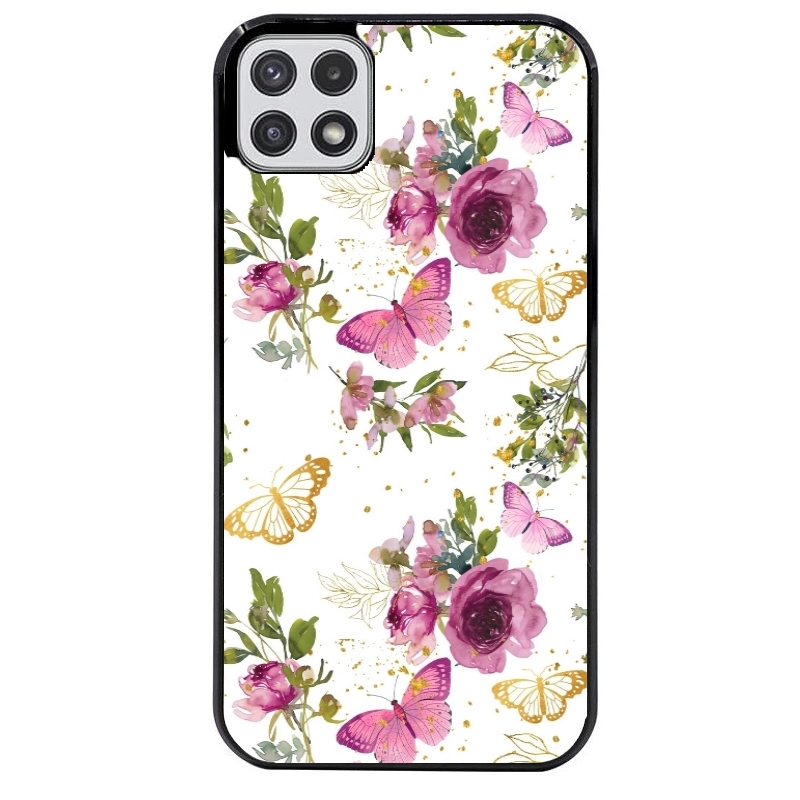 Coque noire taperso pour galaxy A22 A32 A52 A52S 4G 5G  avec motif fleur et papillon protection antichoc personnalisée