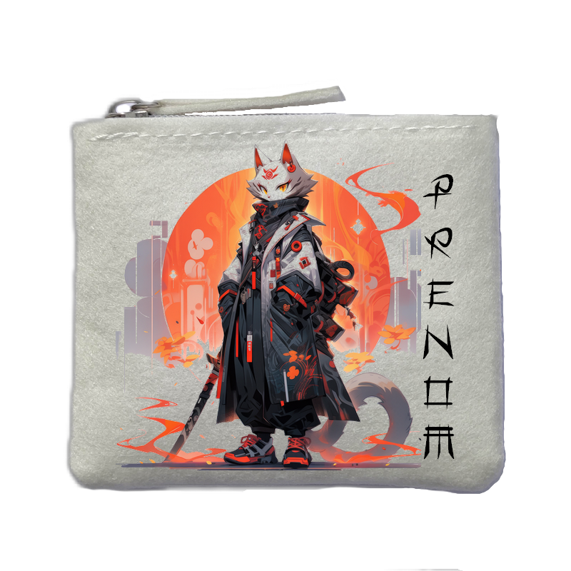 Porte monnaie personnalisé anime samourai ivoire en feutrine en feutrine ivoire