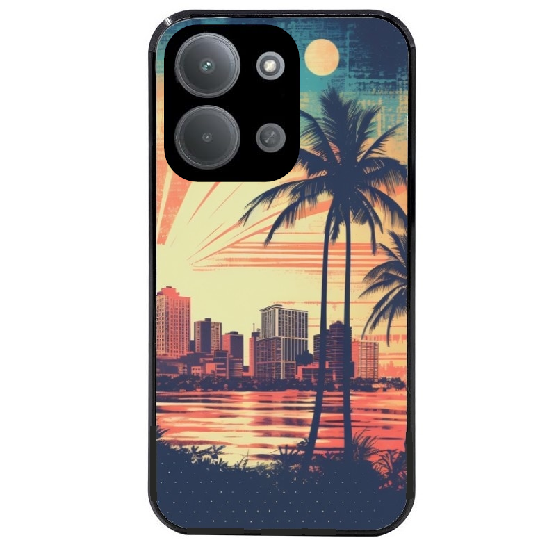 Coque noire taperso pour POCO C85 avec motif hawaii retro protection antichoc personnalisée