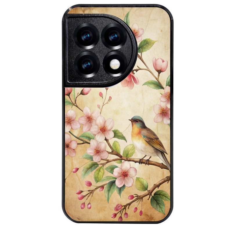 Coque noire taperso pour OnePlus 11 et 12 avec motif fleur et colibri protection antichoc personnalisée