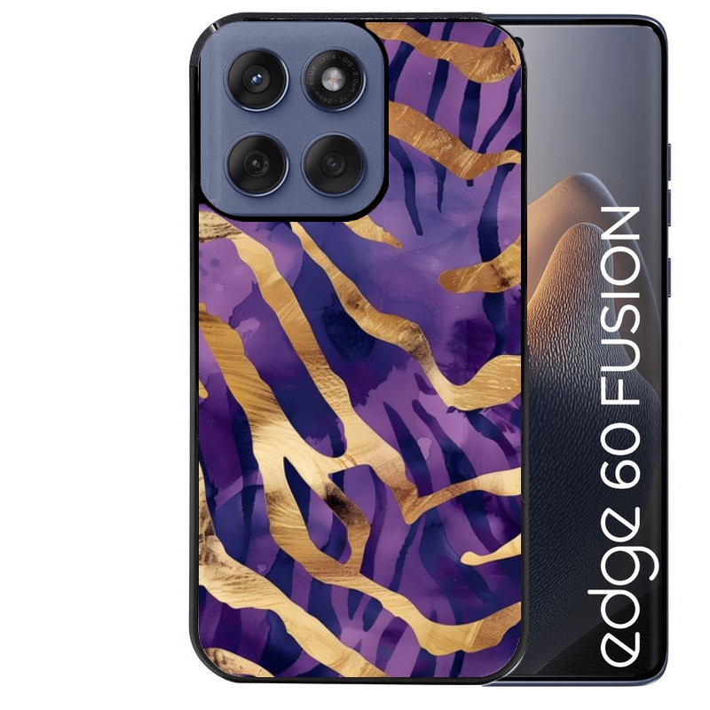 Coque noire taperso pour Moto Edge 60 et Neo Fusion Pro avec motif zebre violet protection antichoc personnalisée