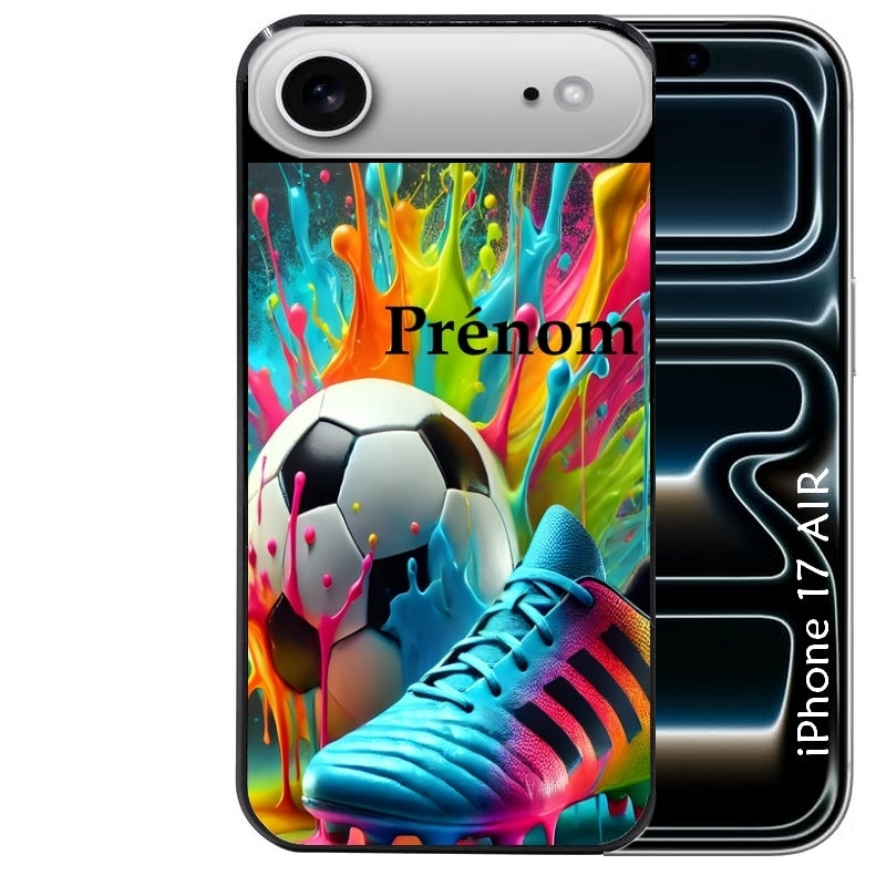 Coque noire taperso pour Iphone 17 17E AIR MAX PRO avec motif foot color personnalisee protection antichoc personnalisée