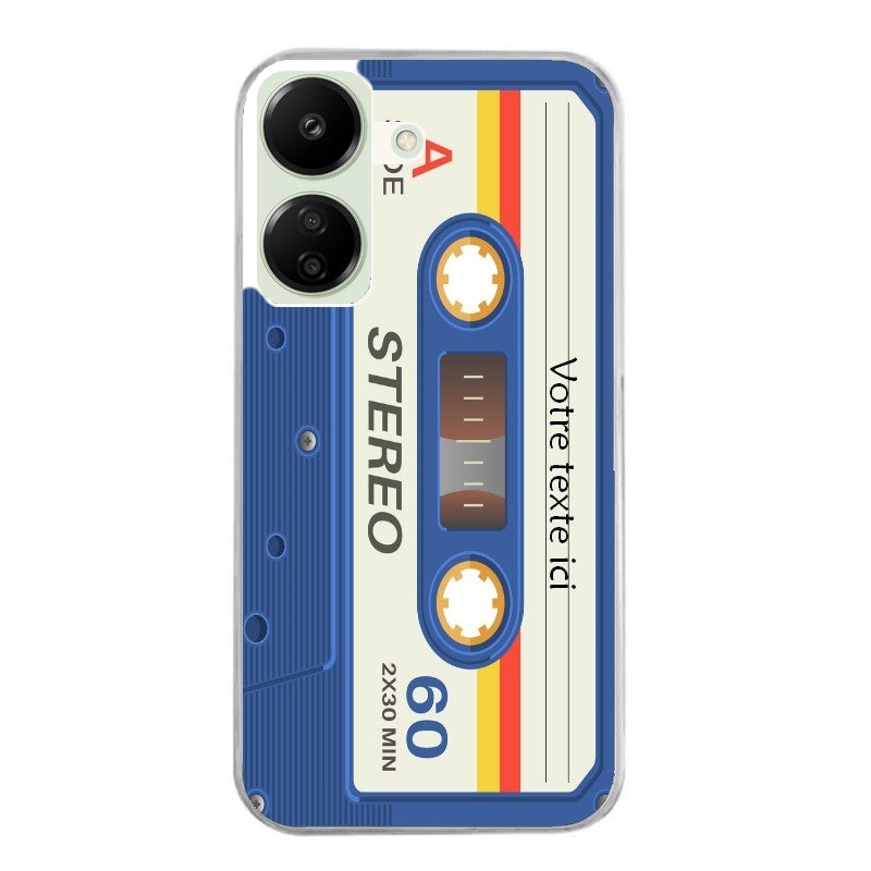 Coque taperso pour POCO C65 4G personnalisable avec motif cassette bleu protection antichoc personnalisée