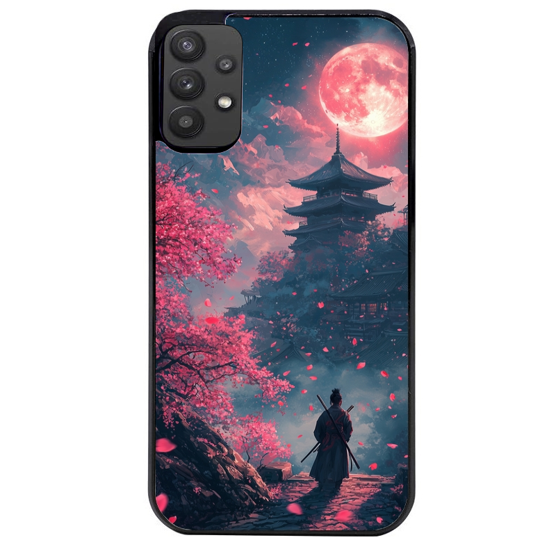 Coque noire taperso pour galaxy A22 A32 A52 A52S 4G 5G  avec motif samourai cerisier protection antichoc personnalisée