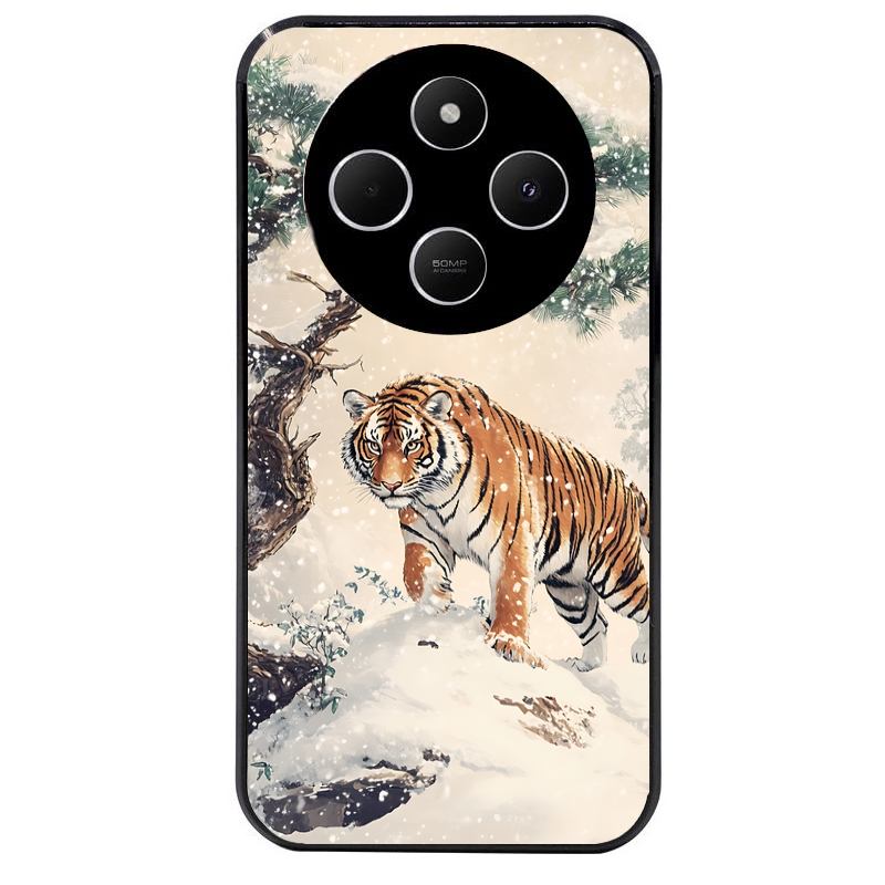 Coque noire taperso pour POCO C75 avec motif tigre bonzai protection antichoc personnalisée