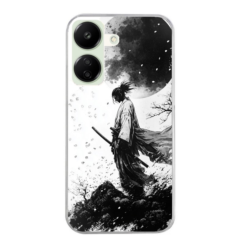 Coque taperso pour POCO C65 4G avec motif samourai et lune protection antichoc personnalisée