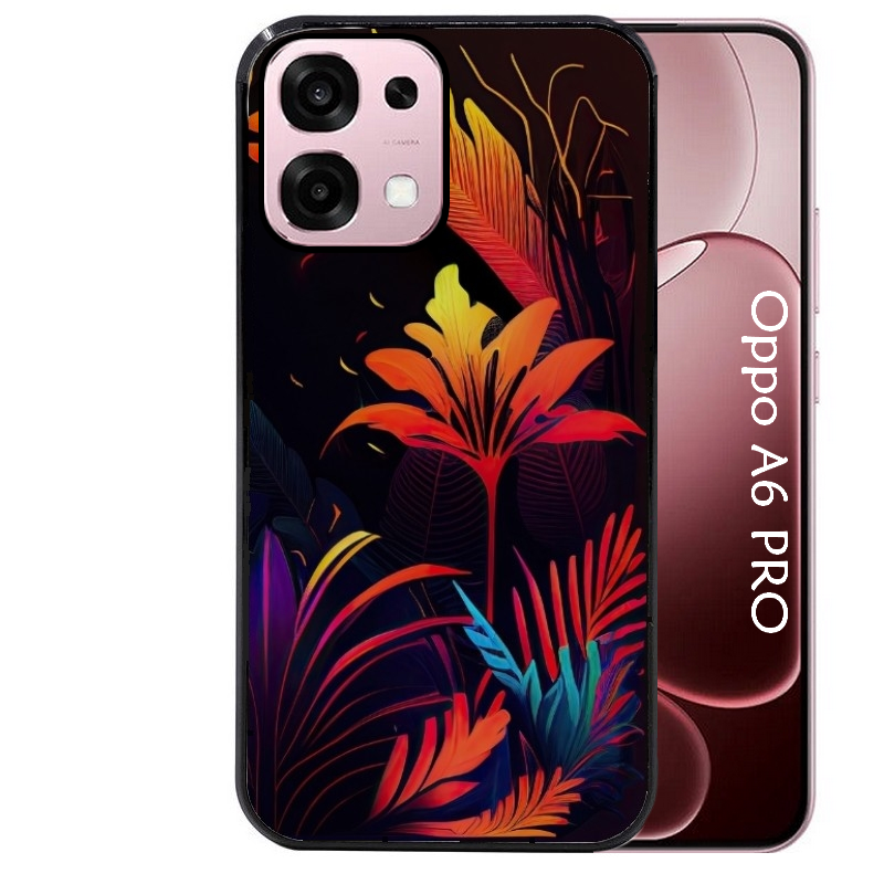Coque noire taperso pour OPPO A6 PRO 4G et 5G avec motif tropical jaune protection antichoc personnalisée