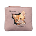 Porte monnaie personnalisé motif chat chalut rose clair en feutrine en feutrine