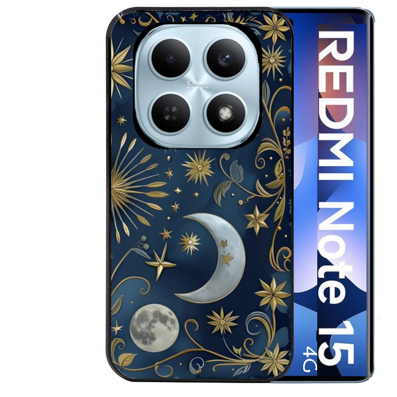 Coque noire taperso pour Redmi Note 15 et PRO PLUS 4G 5G avec motif lune et etoile protection antichoc personnalisée